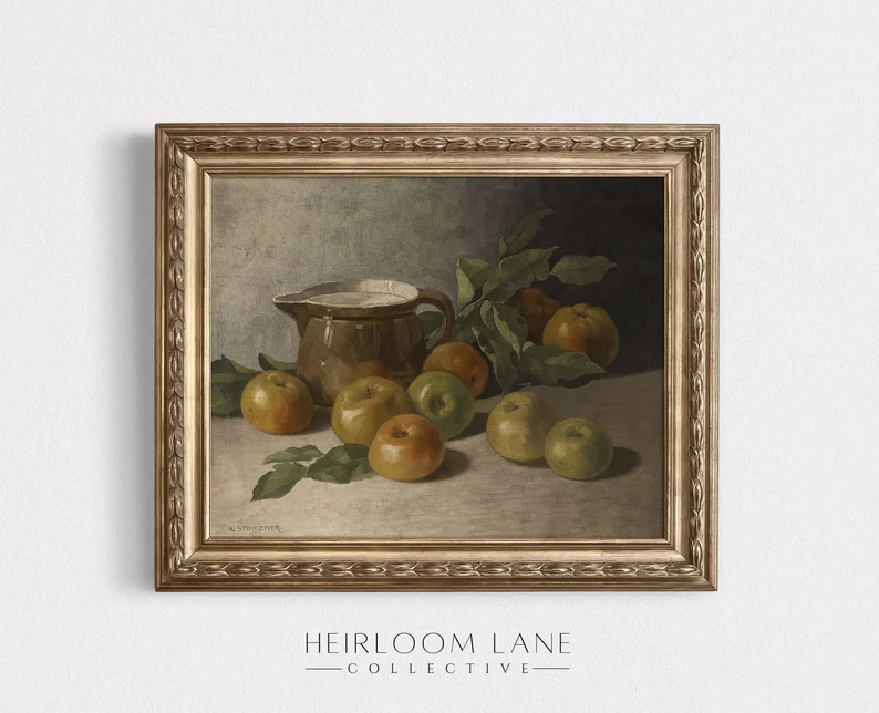 Vintage Pitcher & Apples Still Life | Vintage Vase Painting | Digital Download Art | Vintage Prin... | Etsy (US)