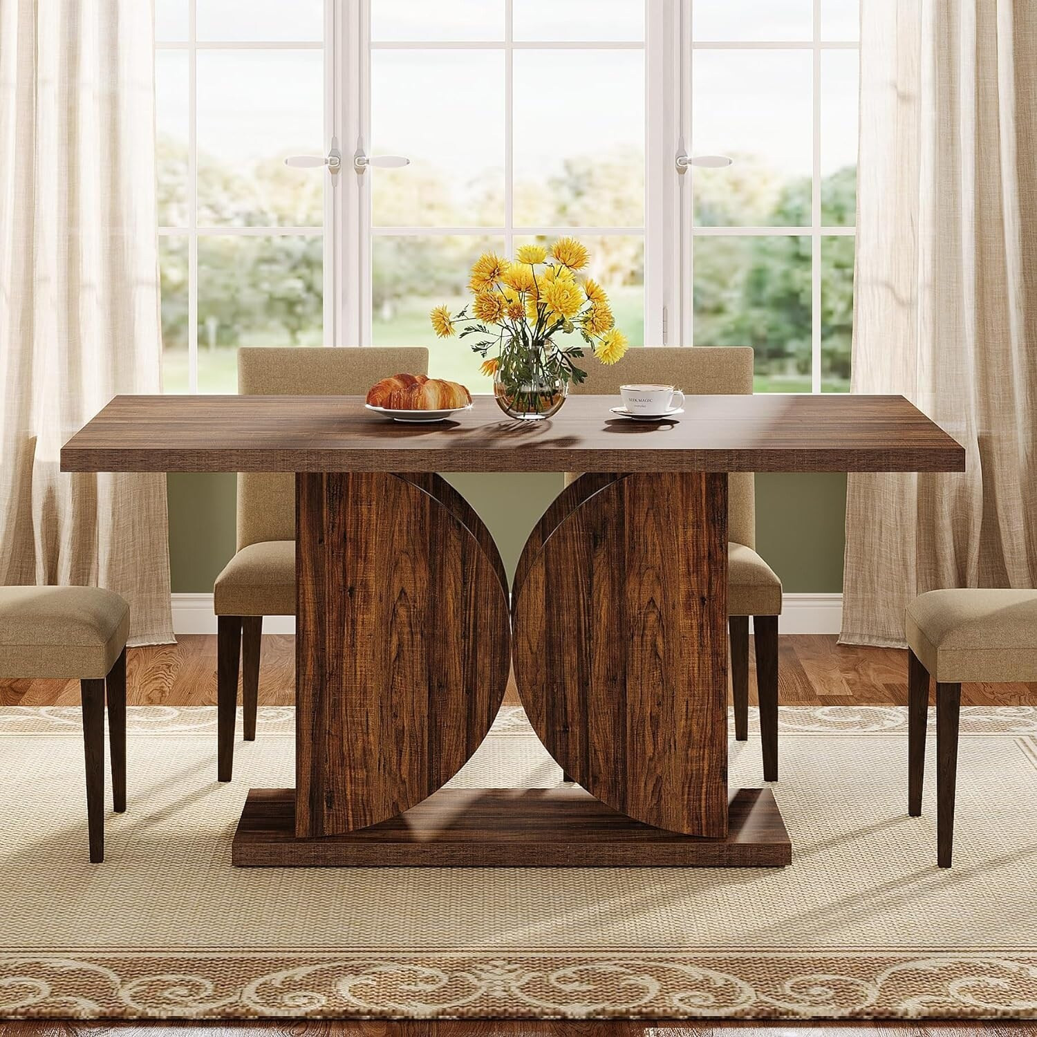 55.12" Farmhouse Dining Table, Wood Kitchen Table for 4-6, Rectangular Dinner Table | Bed Bath & Beyond