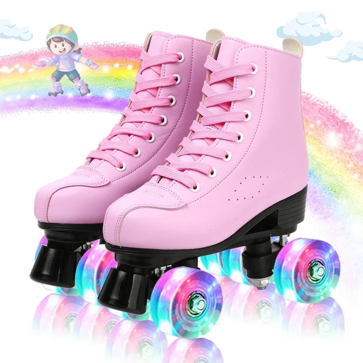 EONROACOO Pink Roller Skates for Girls Boys, Light up Wheels Teen Kids Skates,Youth 1 | Walmart (US)