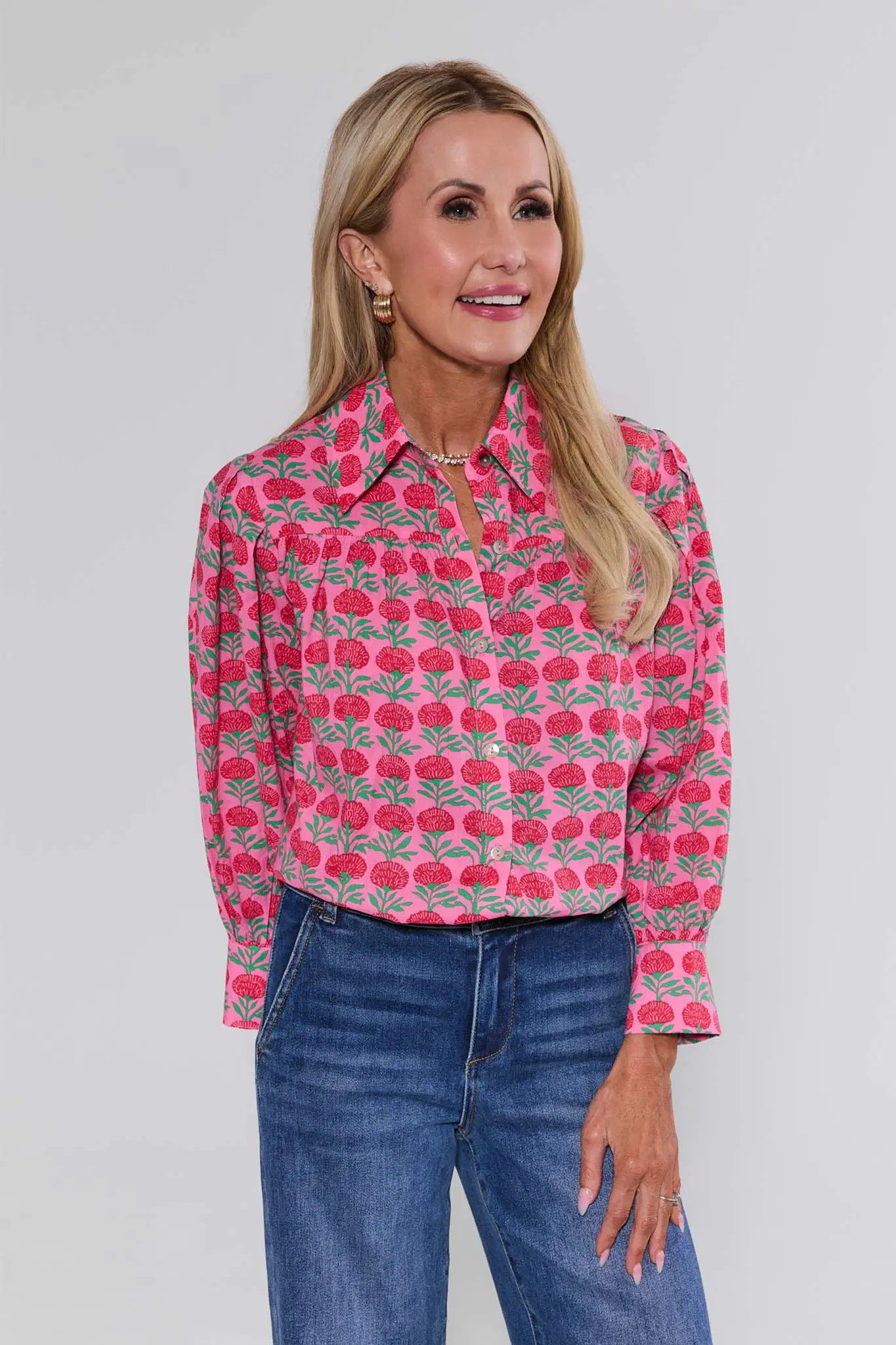 Trudy Pink Floral Button Up Top | Avara