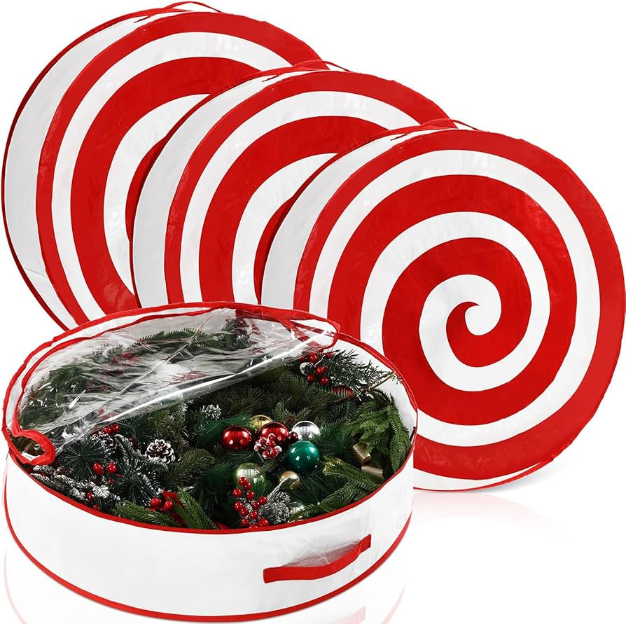 4 Pcs 36 Inch Christmas Wreath Storage Bag Wreath Storage Container Clear Window Dual Zipper Hand... | Amazon (US)