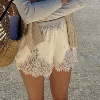 Satin Shorts for Women Low Rise Lace Trim Patchwork Silk Slip Micro Shorts Lounge Pettipants Paja... | Amazon (US)