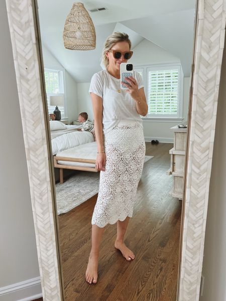 live this crochet skirt! Wear as a coverup or add a slip and style it out. Wearing an XS. white tee is old 

swim coverup, summer skirt 

#LTKSeasonal #LTKSwim #LTKStyleTip
