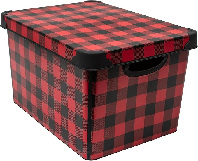 Simplify Checkered Design Storage Bin | Christmas Tote | Holiday Décor Decorations Organizer | B... | Amazon (US)