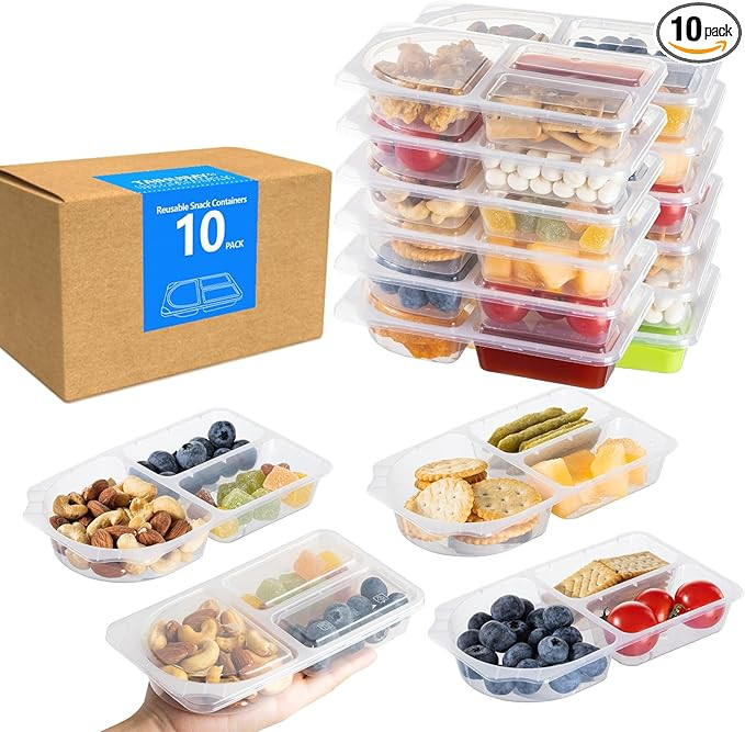 TAIHUIMY 9oz Reusable Snack Containers with Lids for Kid, New 3 Compartment Large Capacity Condim... | Amazon (US)