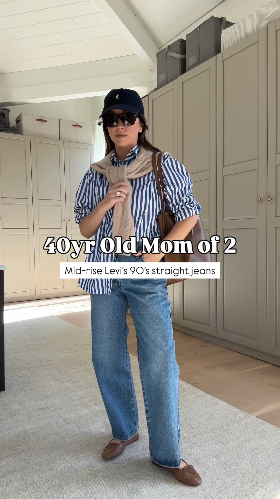 40yr old mom of 2 daily outfit: Mid-rise Levi's 90 jeans. Great petite length and the wash is fantastic. Wash is Sweetest Taboo - Medium Wash. 

Gap big shirt petite xs
Levi's 90's ankle jeans 25
Mansur Gavriel tote
Loeffler Randall flats 5
Polo Ralph Lauren hat
Celine sunglasses
Quince earrings
Filoro Cashmere sweater small - old

#LTKootd #LTKPetite #LTKgrwm