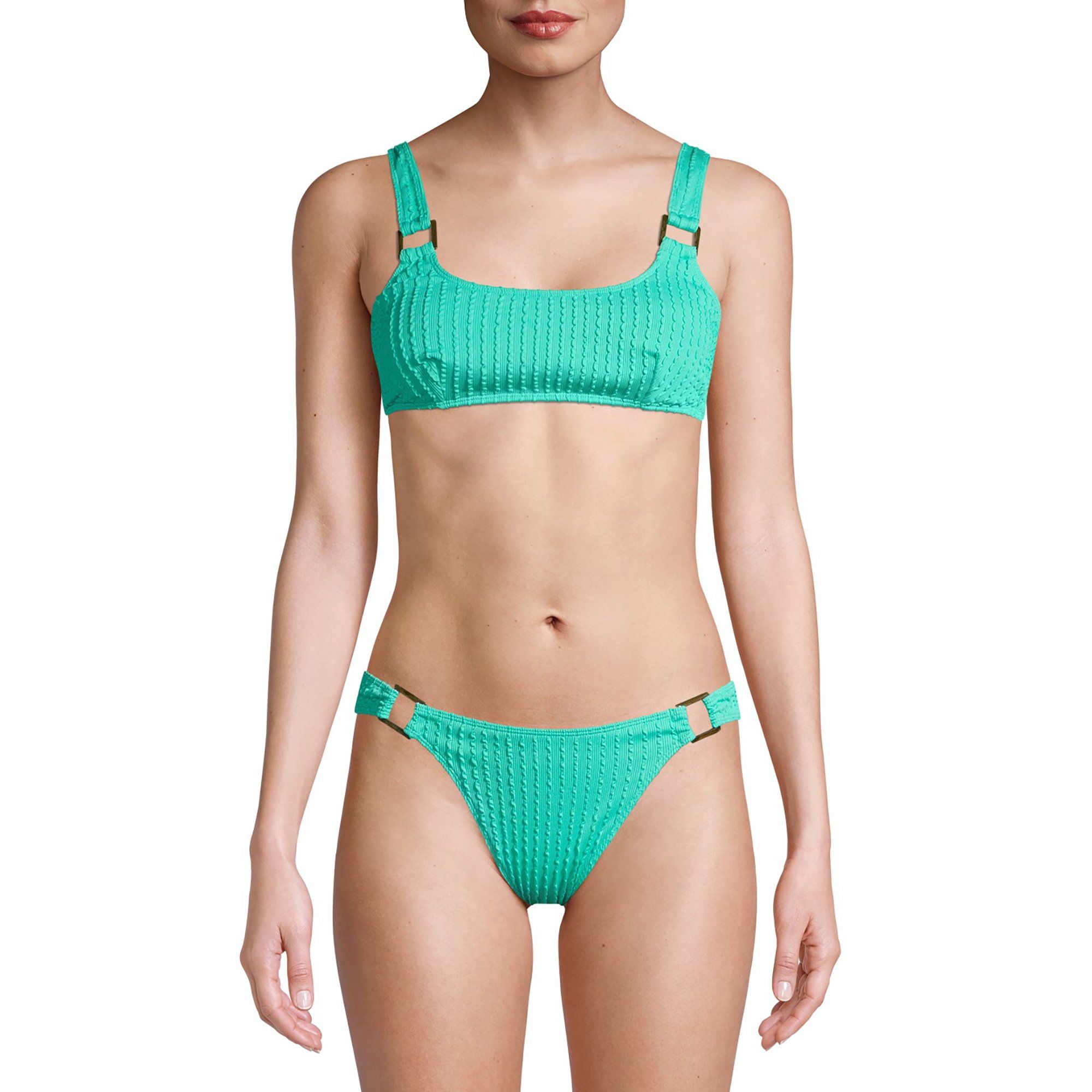 No Boundaries Juniors' Textured Mint Jade Swimsuit Bikini Top | Walmart (US)