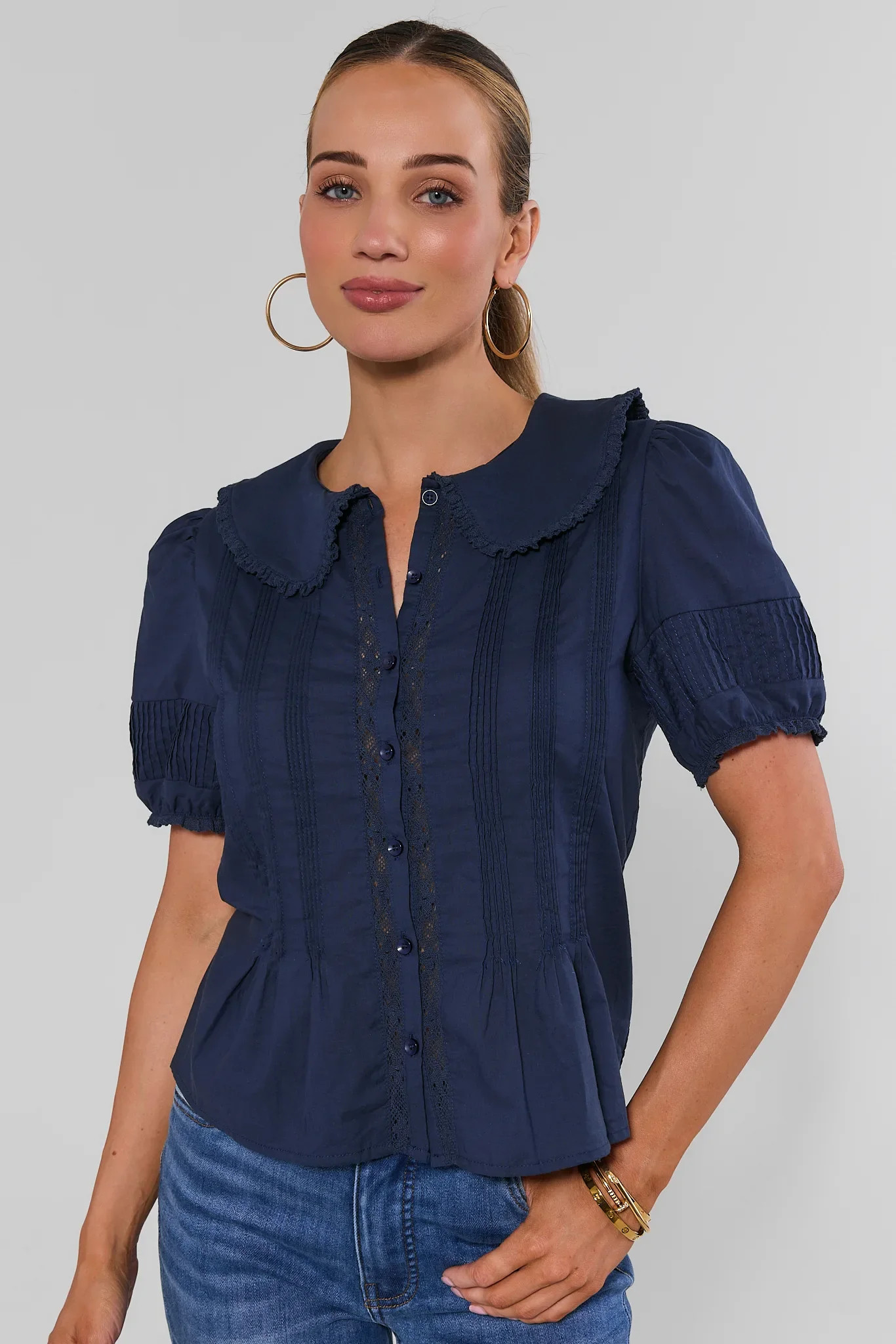 Bennett Navy Button Up Top | Avara