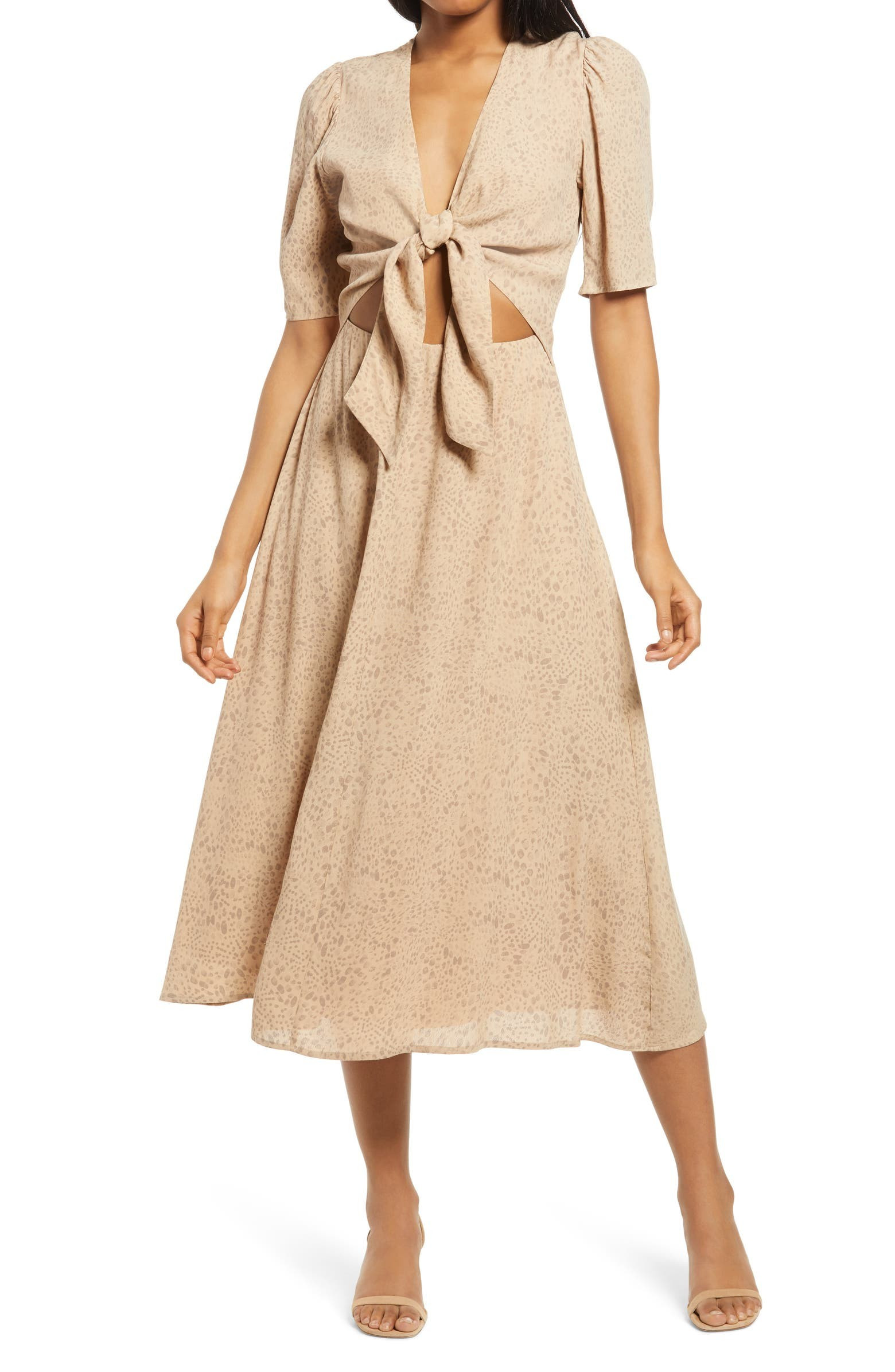 WAYF Rosalind Cheetah Print Tie Front Dress | Nordstrom | Nordstrom