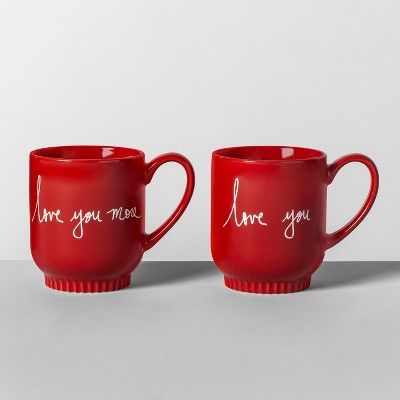 17oz 2pk Porcelain Love You And Love You More Mug Set Red - Opalhouse™ | Target