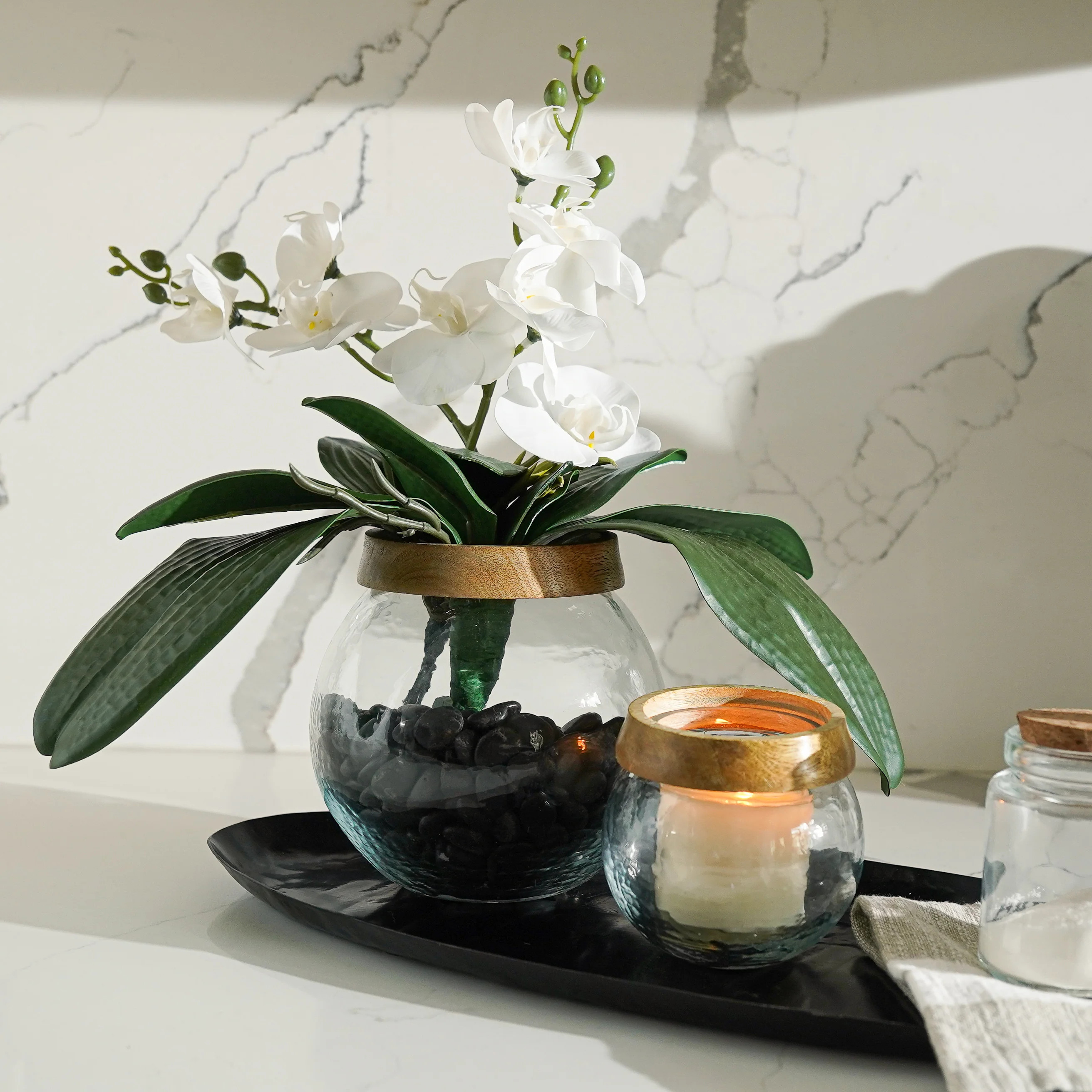 Glass Vase with Wood Trim | Small | MJHome