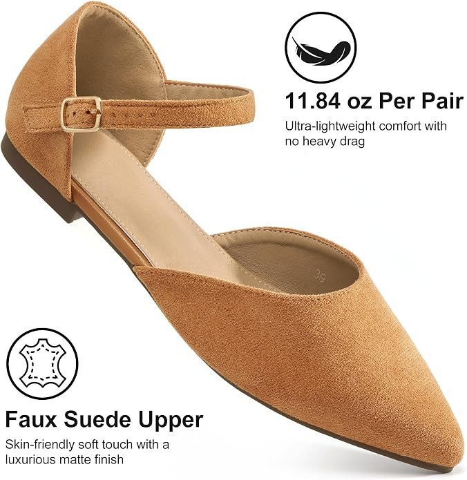 Womens Flats Dressy: Comfortable Pointed Toe Ballet Flats | Responsive Cushioned Insoles & Adjust... | Amazon (US)