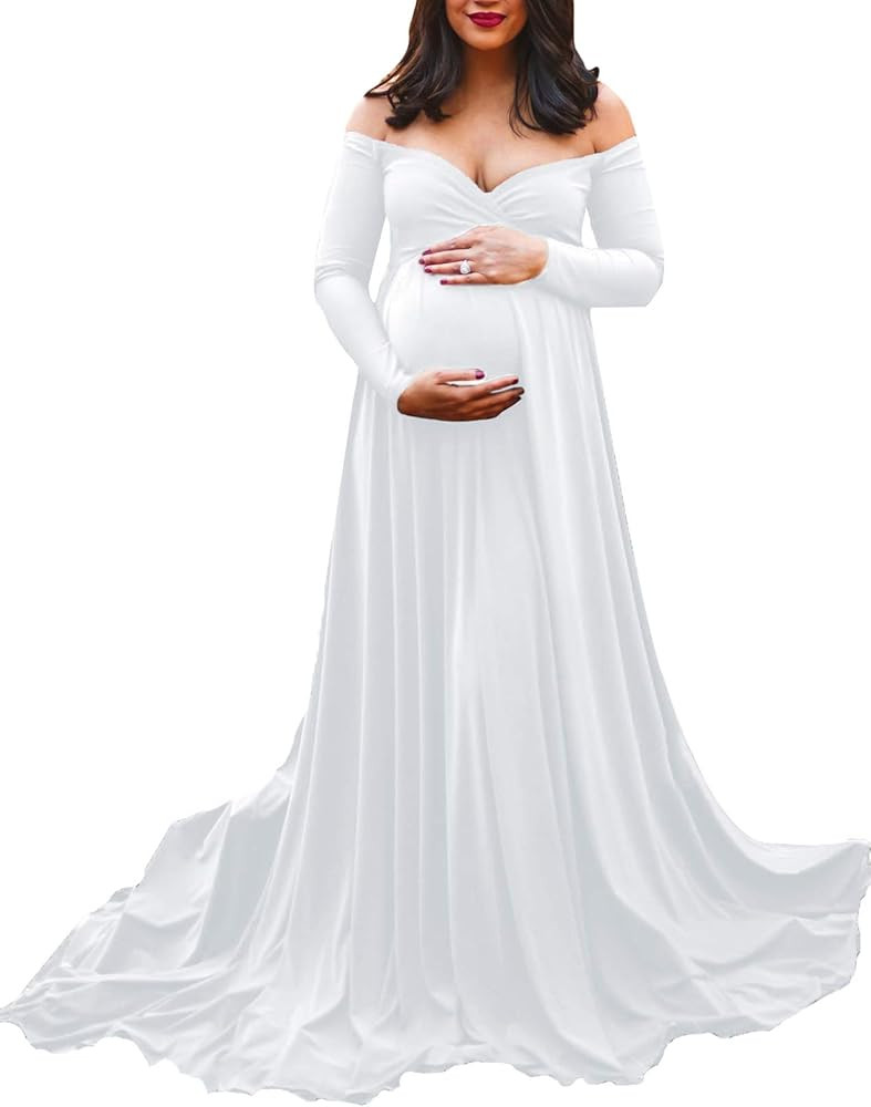 Saslax Maternity Off Shoulders Half Circle Gown for Baby Shower Photo Props Dress | Amazon (US)