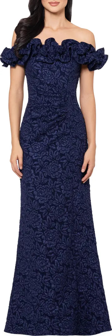 Ruffle Off the Shoulder Brocade Gown | Nordstrom
