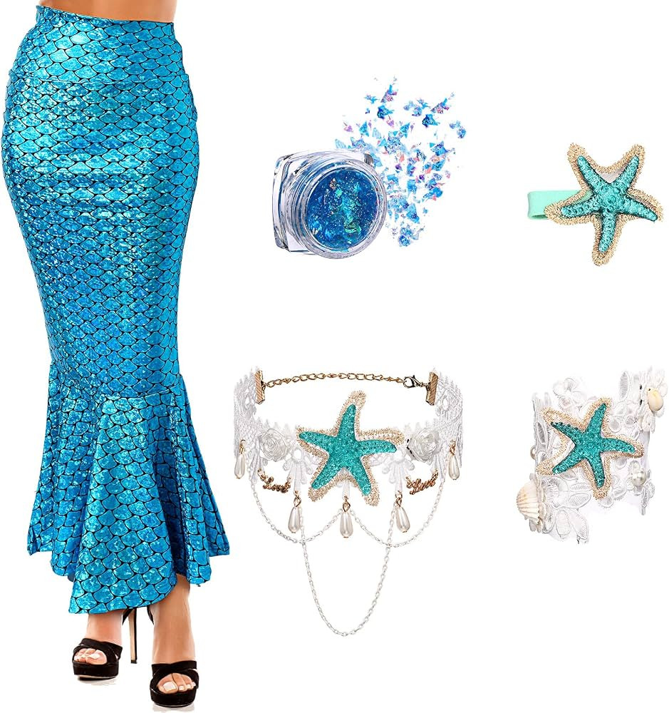 5 Pcs Mermaid Costume for Women Party Supplies Sea Star Hair Clip Necklace Mermaid Sequins Shiny ... | Amazon (US)