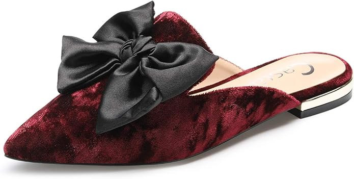 CASTAMERE Womens Pointed Toe Bow-Knot Mules Slip On Velvet Slippers Casual Comfortable Flats | Amazon (US)
