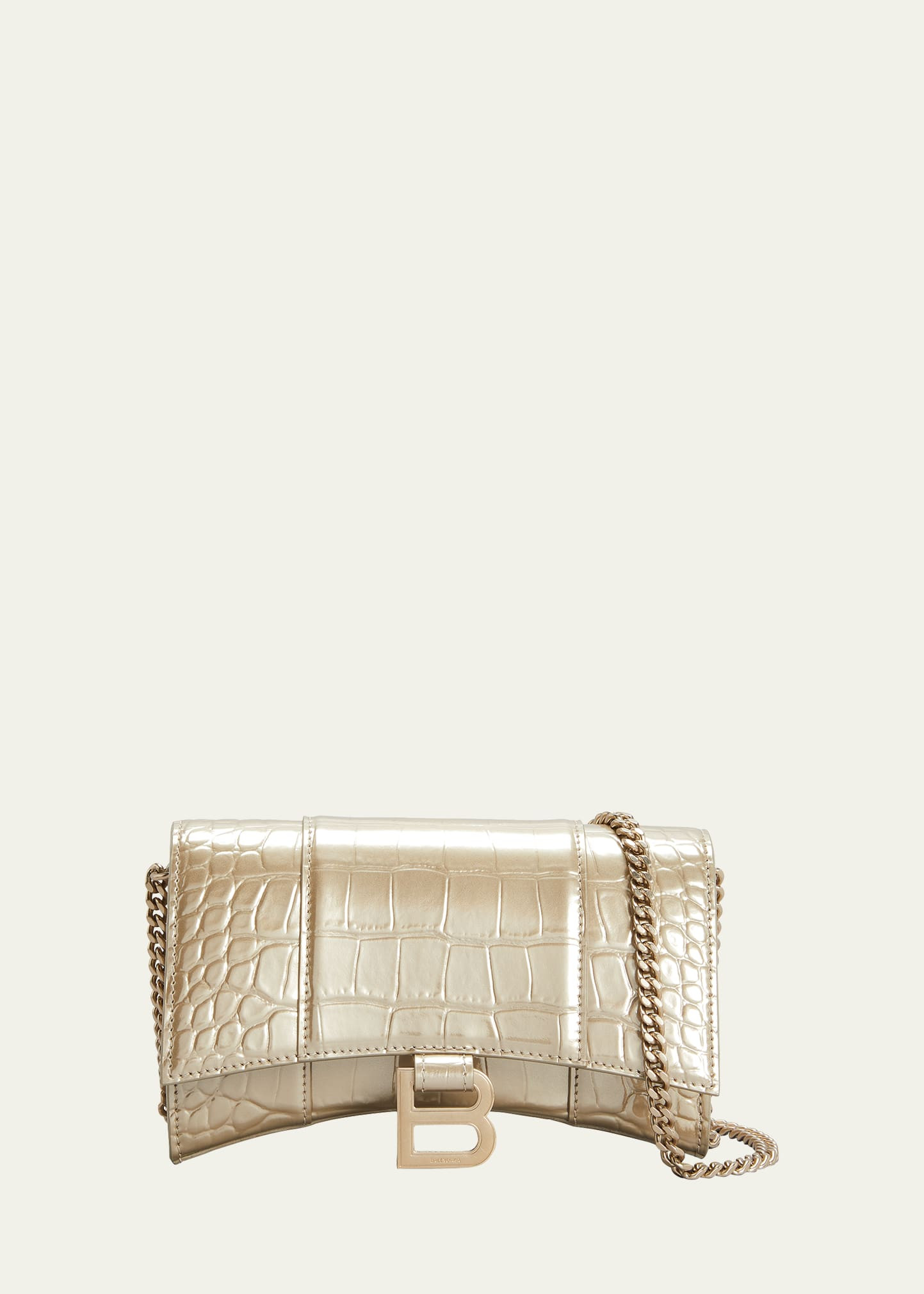Hourglass Metallic Croc-Embossed Wallet on Chain | Bergdorf Goodman