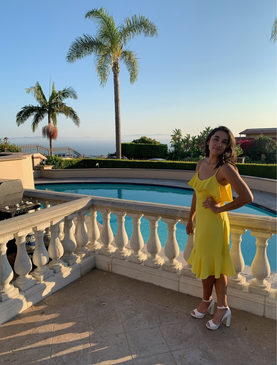 Vacation mode: Sunny days, golden rays, and me in a vibrant yellow dress paired with crisp white heels. Ready for adventure! ☀️👗 #VacationReady #SunshineStyle