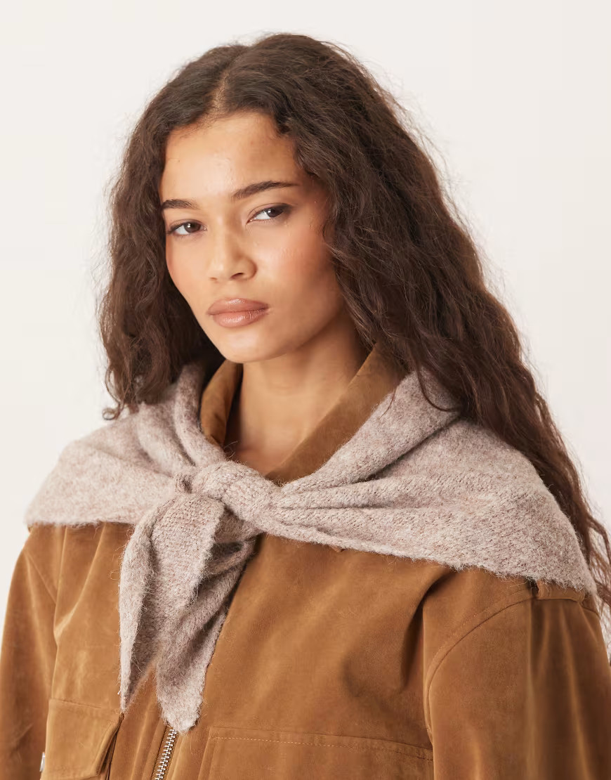 ASOS DESIGN knit triangle scarf in oatmeal-Neutral | ASOS (Global)