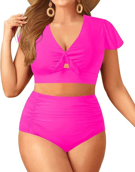Yonique Womens Two Piece Plus Size Bikini Set High Waisted Swimsuits Tummy Control Bathing Suits ... | Amazon (US)