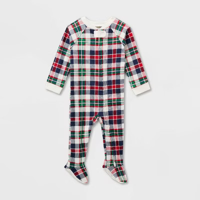 Baby Plaid Ribbed Holiday Matching Family Footed Pajamas - Wondershop™ Cream | Target