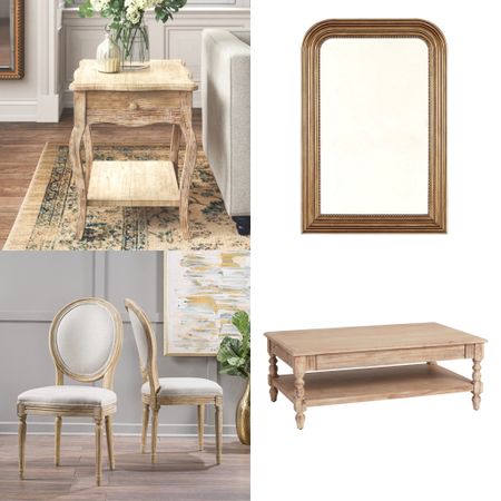 French Farmhouse furniture finds!
#Livingroom #Home decor
#mirror #coffeetable #diningchair 

#LTKhome #LTKFind