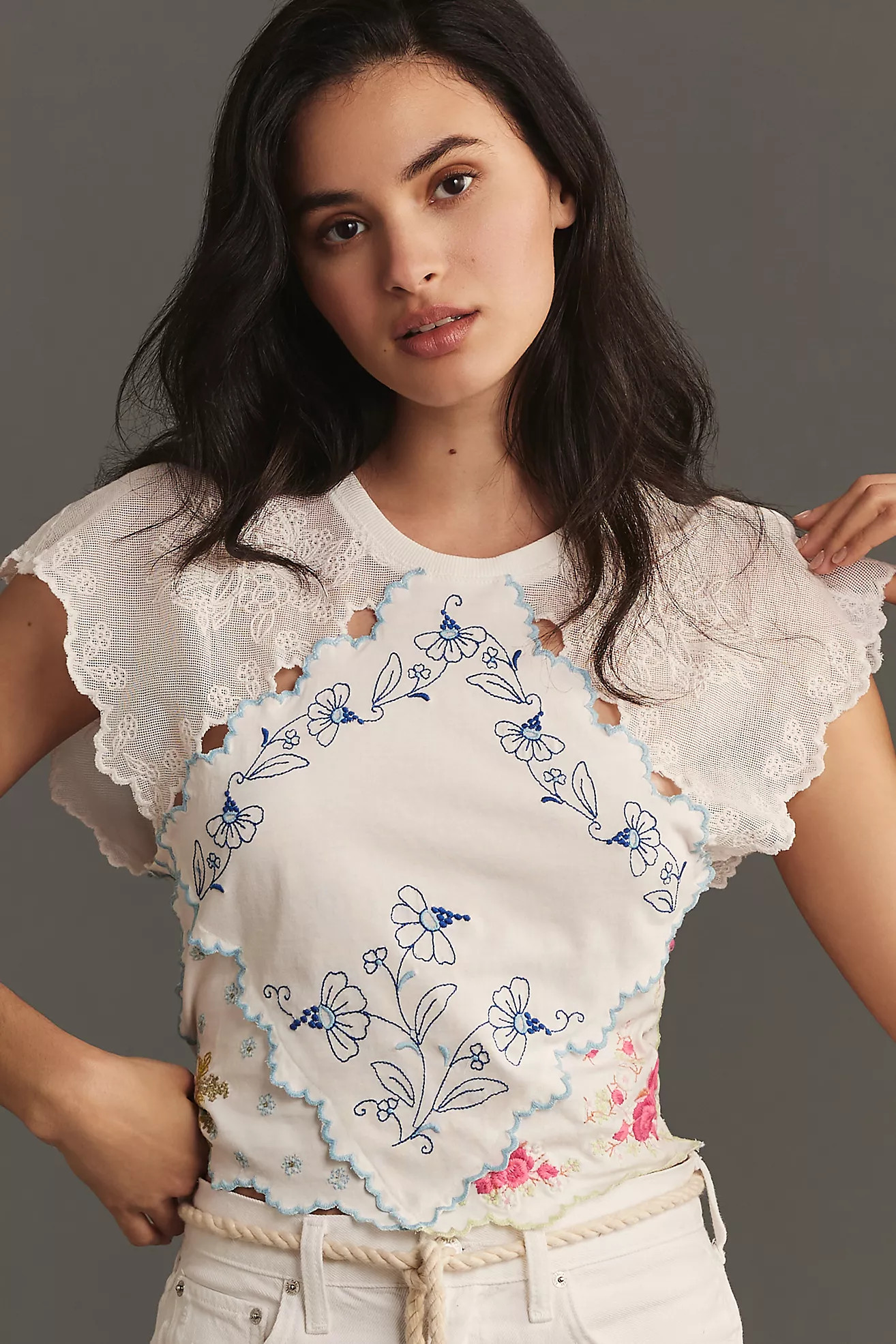 By Anthropologie Short-Sleeve Pieced Hanky Crop Top | Anthropologie (US)