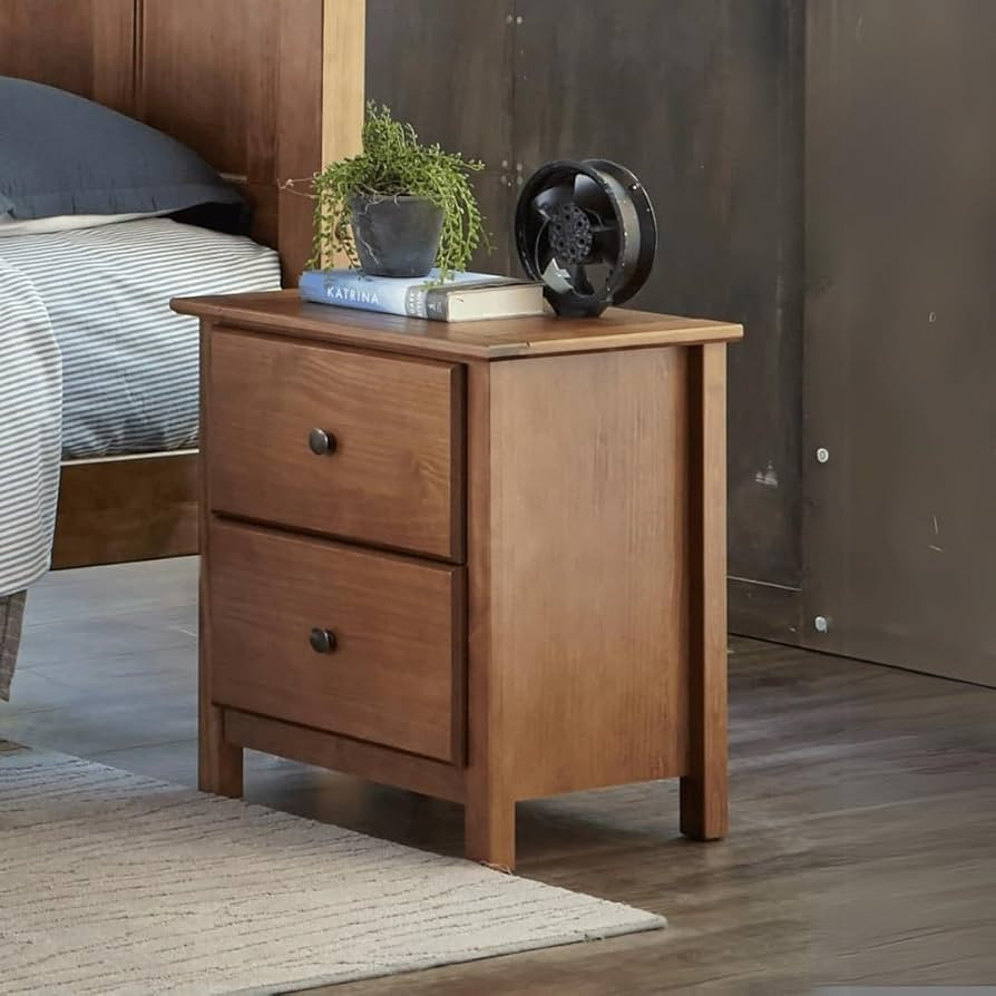 Grain Wood Furniture Shaker 2-Drawer Bedside Nightstand, Solid Wood with Walnut Finish | Amazon (US)