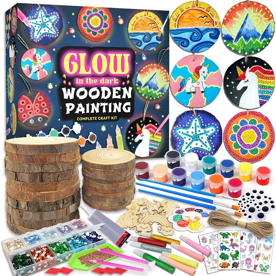 klmars Kids Wooden Painting Kit-Glow in The Dark-Arts & Crafts Gifts for Boys Girls Ages 5-12-Woo... | Amazon (US)