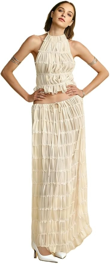 Women Y2K Skirt Set Outfits Strapless Crop Top Bodycon Midi Skirt Dress Sexy 2 Piece Knit Outfits... | Amazon (US)