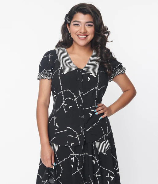 Black & White Stitches Blouse | UniqueVintage