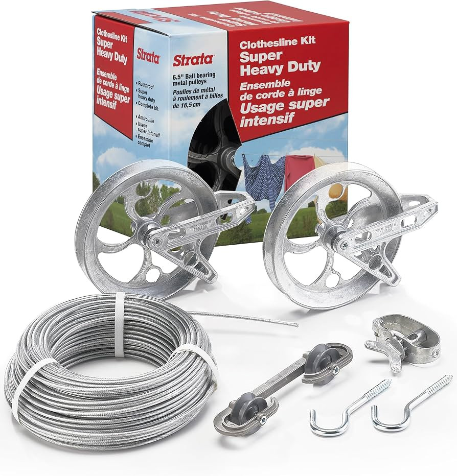 Strata Clothesline Outdoor Super Heavy Duty Kit - 150ft Galvanized Wire Silver PVC Coating, 6.5" ... | Amazon (US)