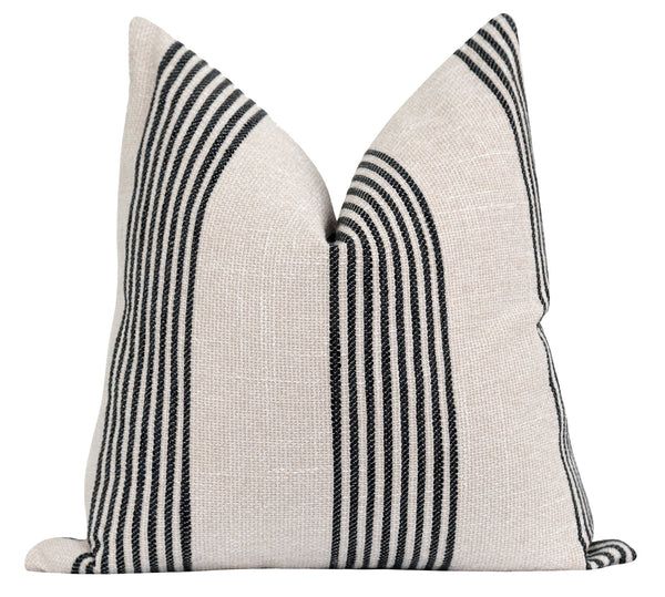 Norfolk Washed Black Woven Stripe Pillow | Land of Pillows
