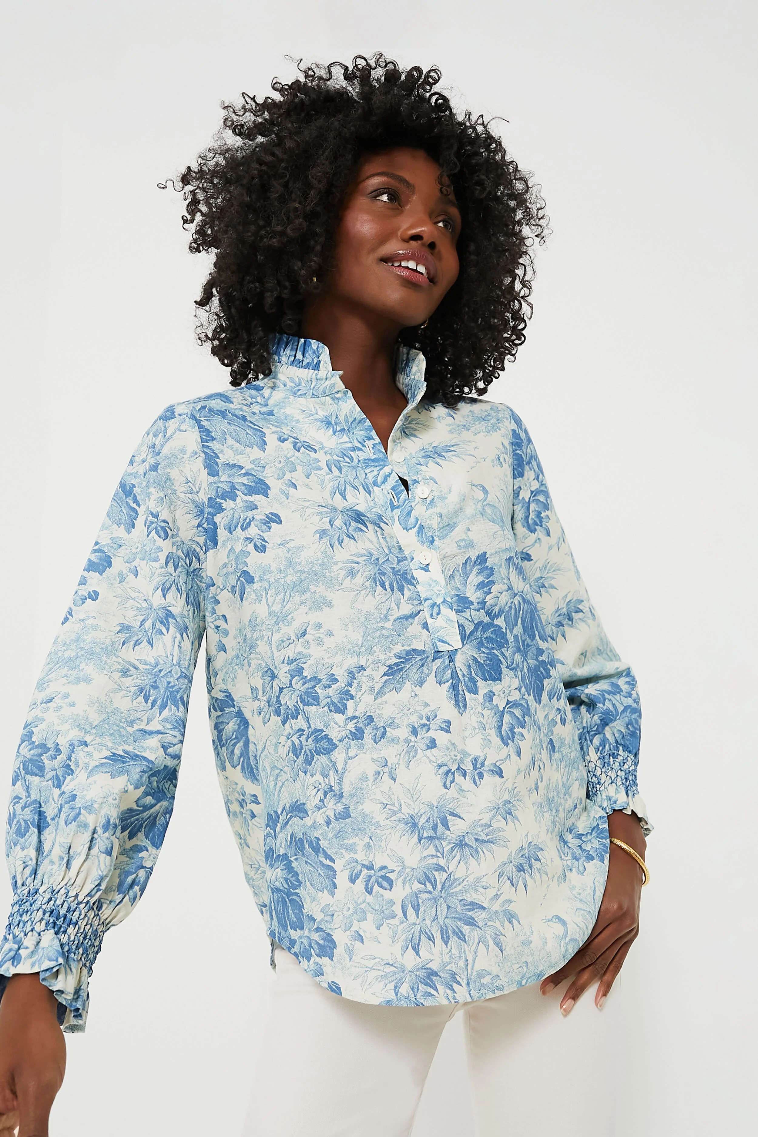 Misty Blue Toile Teagan Popover | Tuckernuck (US)