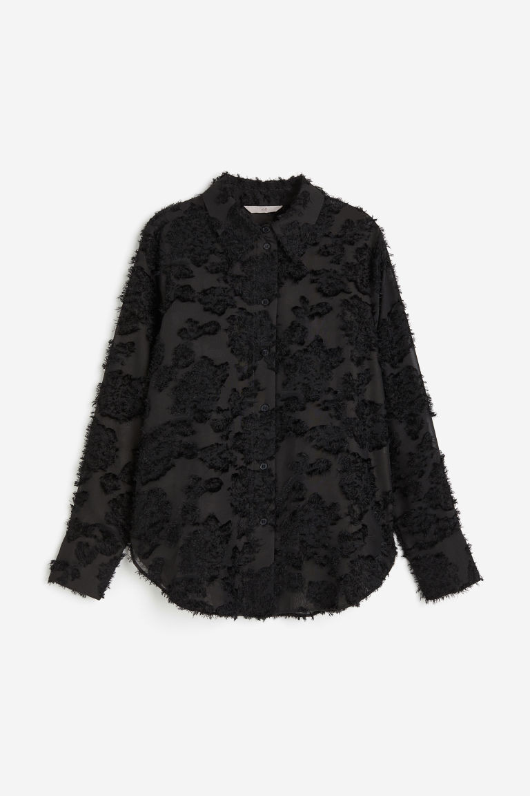 H & M - Textured-weave shirt - Black | H&M (UK, MY, IN, SG, PH, TW, HK)