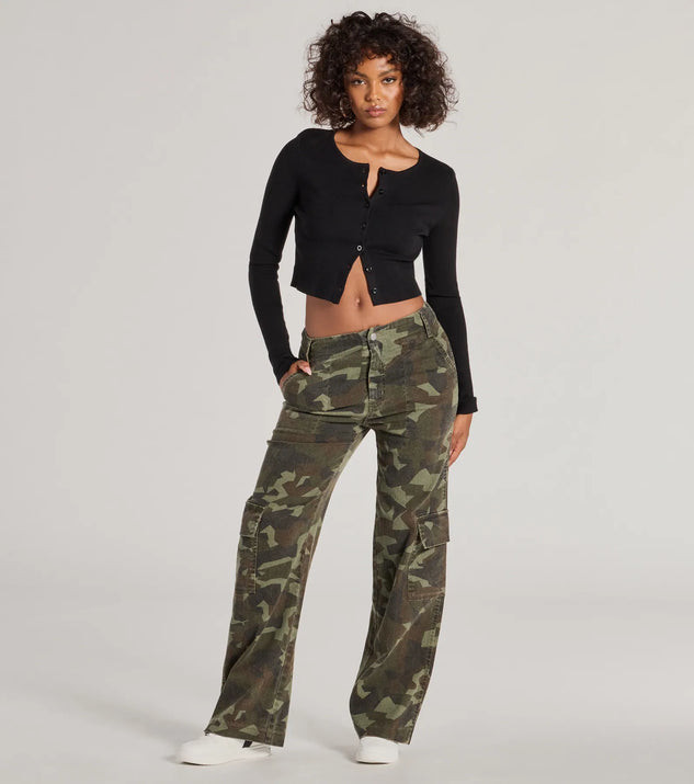 Effortlessly Chic Mid Rise Camo Cargo Denim Pants | Windsor Stores