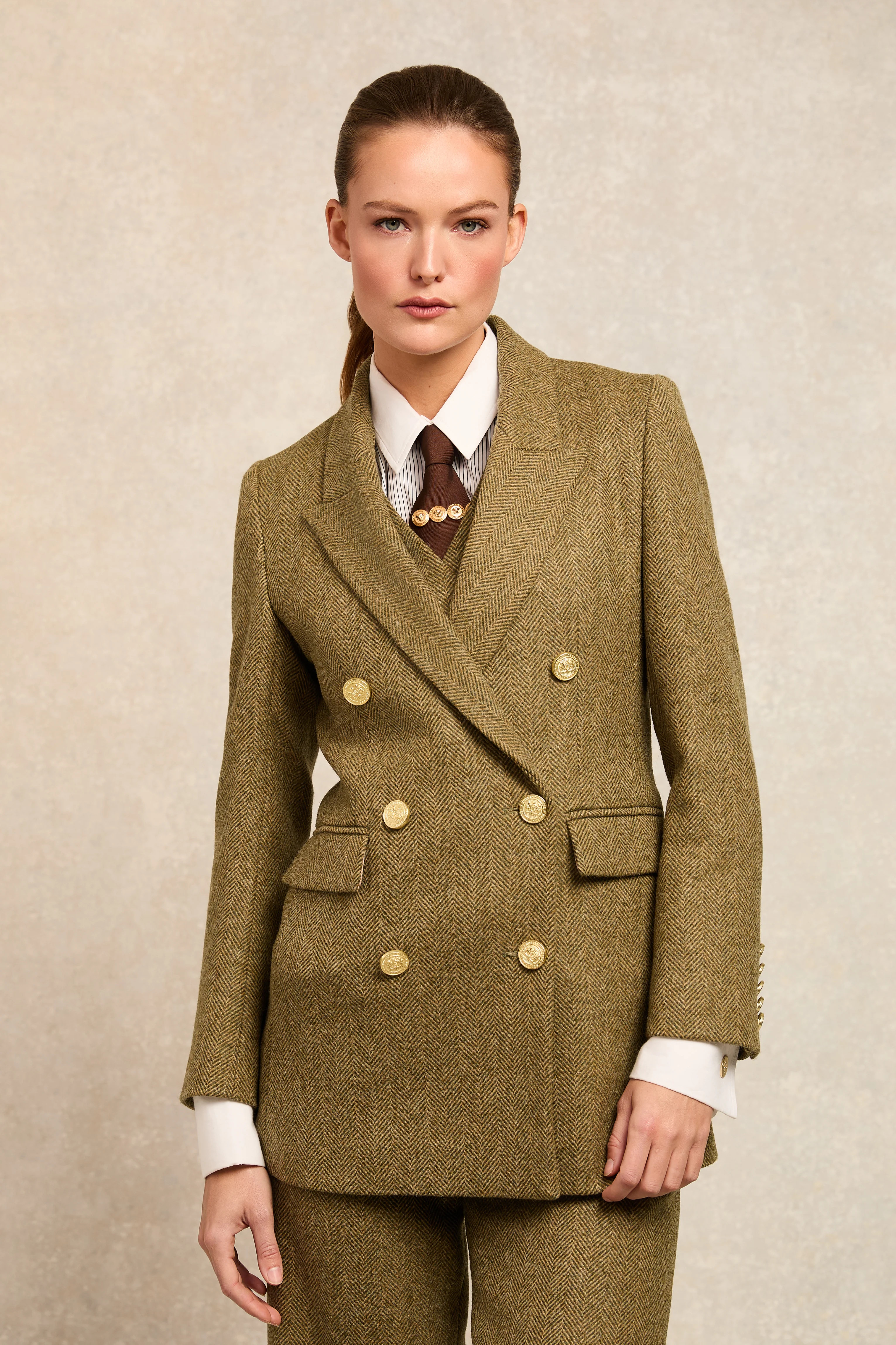 Kensington Double Breasted Blazer (Moss Herringbone) | Holland Cooper