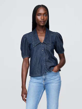 Denim Puff-Sleeve Collared Shirt | Gap (US)
