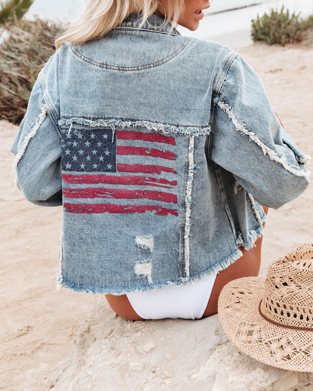 American Flag Distressed Cotton Denim Jacket - LAST CHANCE | VICI