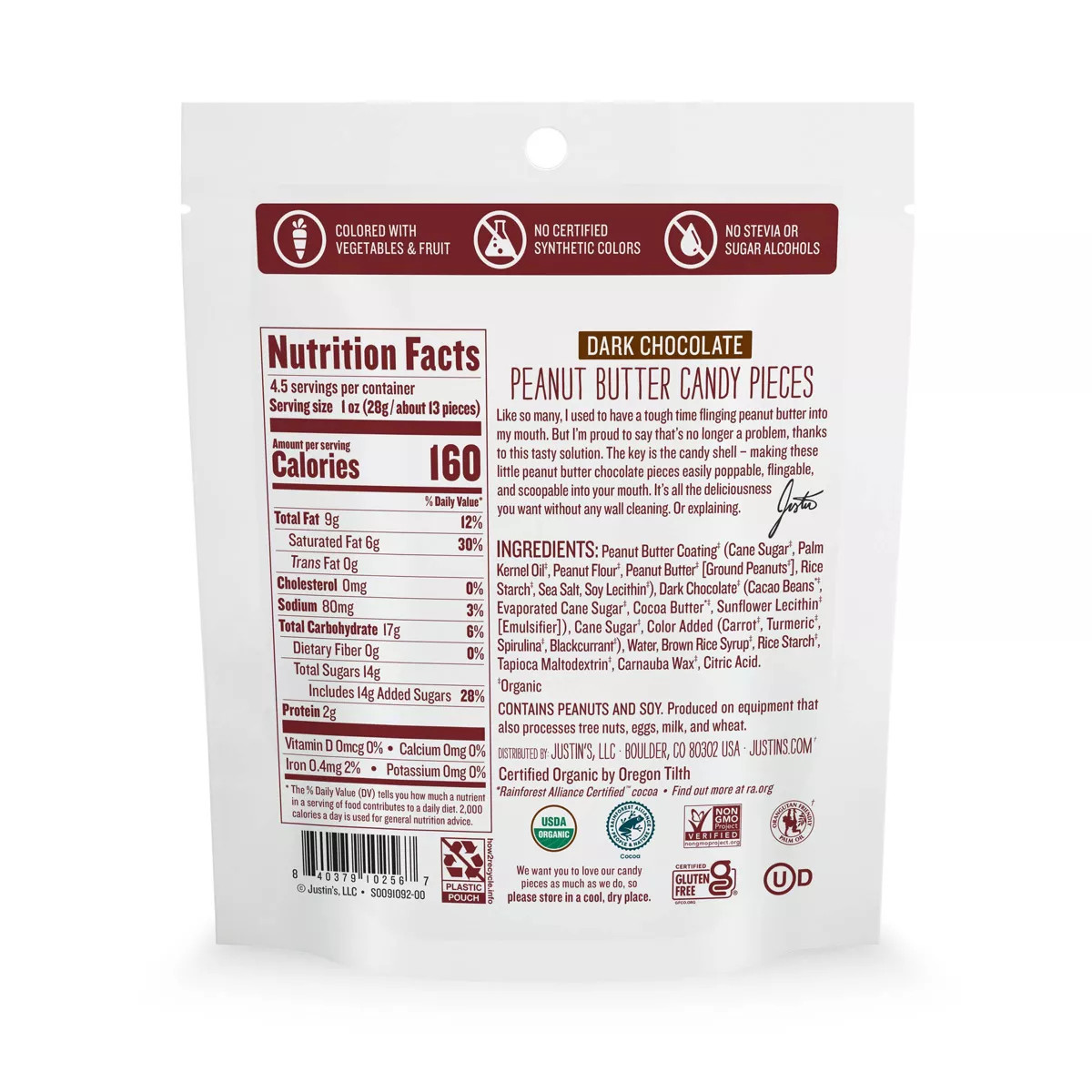 Justin's Dark Chocolate Peanut Butter Candy Pieces 4.5oz | Target