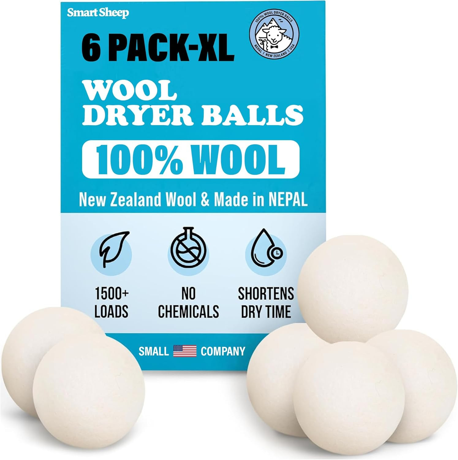 Wool Dryer Balls - Smart Sheep 6-Pack - XL Premium Natural Fabric Softener Award-Winning - Wool B... | Amazon (US)