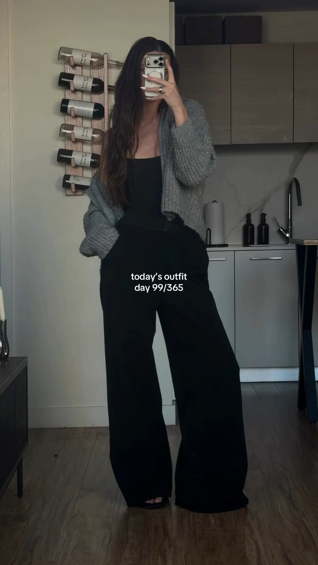 what I’m wearing today 🩶 casual spring outfit idea 
day 99 of 365 days of outfits 

@SKIMS black bodysuit 
@Gap black baggy wide leg sweatpants 
@H&M grey chunky cardigan 
black puffy slides

#OOTD #everydaylook #dailystyle #springoutfitideas #casualstyle 

#LTKootd #LTKTall #LTKgrwm