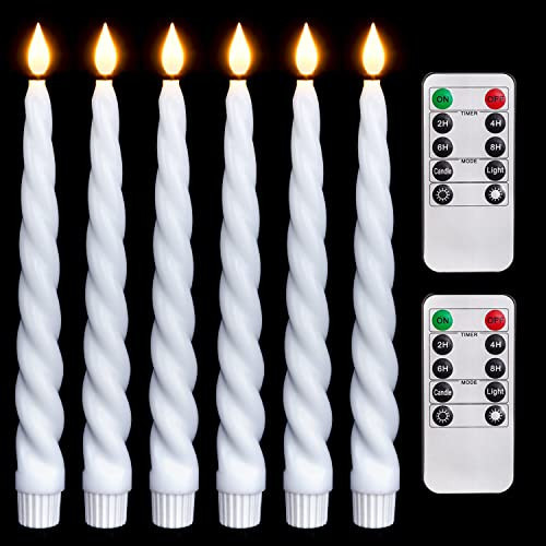 Homemory Spiral Flameless Taper Candles with Remote Timer, 6Pack 9.6 Inches Real Wax LED Taper Candles Battery Operated Candlestick, Window Candles with 3D Flickering Flame for Dinners Home Decor | Amazon (US)