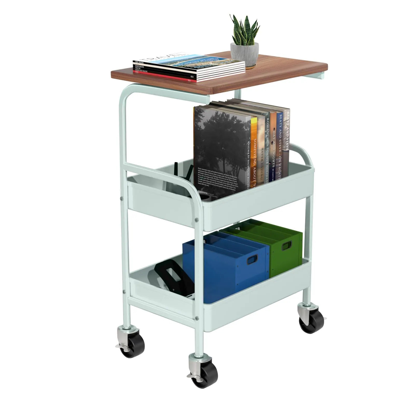Fanbulous 3 Tier Metal Utility Cart with Wood Top and Lockable Wheels one_size in Green | 5749848660964 | Lowe's