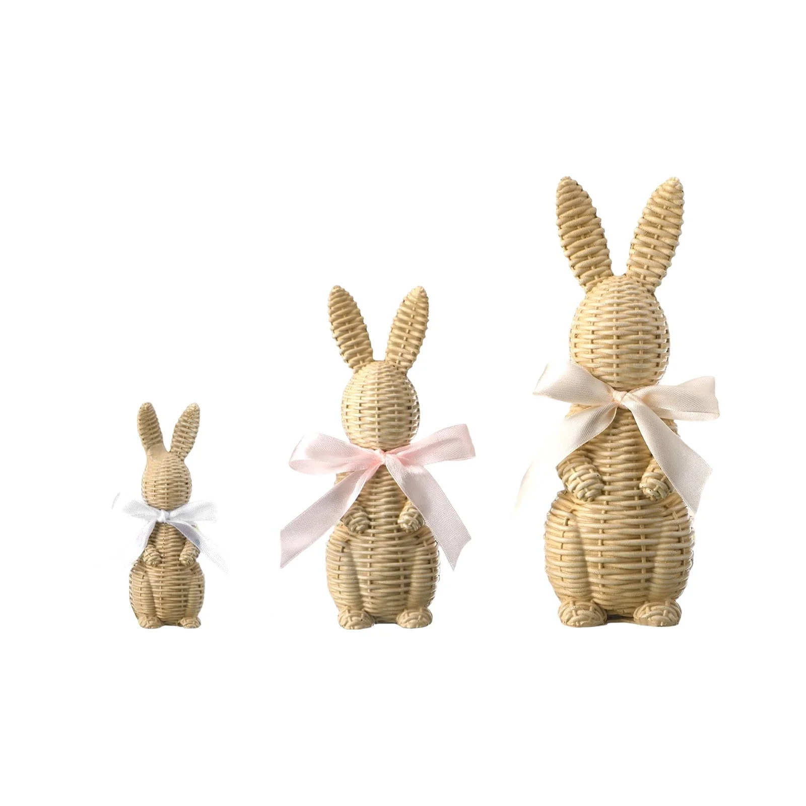 HaCpiu Set of 3 Woven Rattan-Style Easter Bunny Figurine Decor, Neutral Spring Rabbit Statues wit... | Walmart (US)