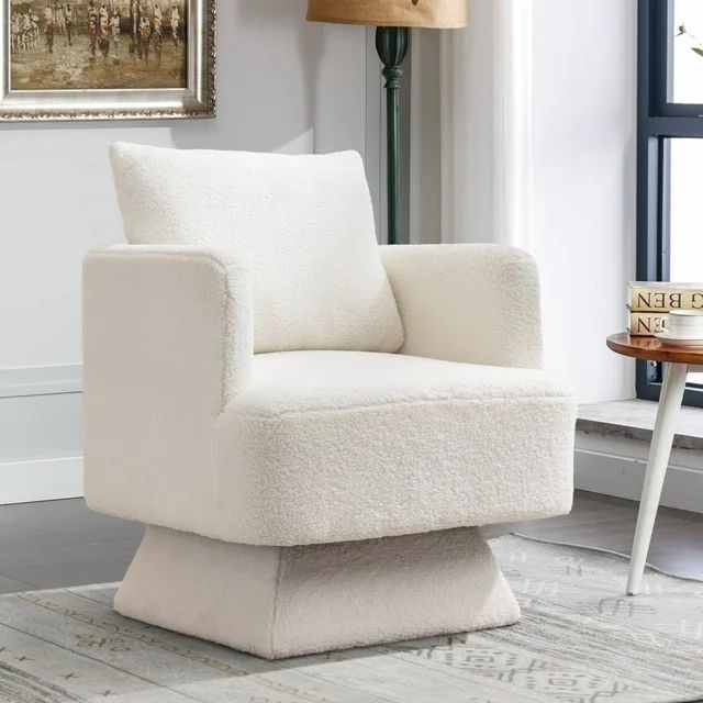 Ebello 26" Wide Adult Teddy Solid Color Swivel Accent Bucket Chair with Cushion Back, Beige - Wal... | Walmart (US)