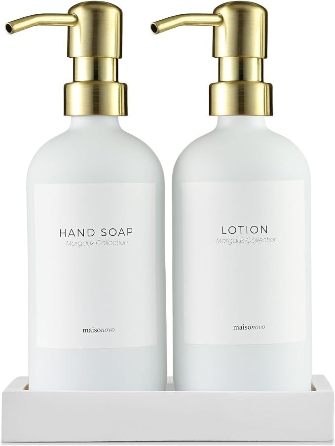 MaisoNovo Soap and Lotion Dispenser Set | White Bottles Gold Pumps Set of 2 | Amazon (US)