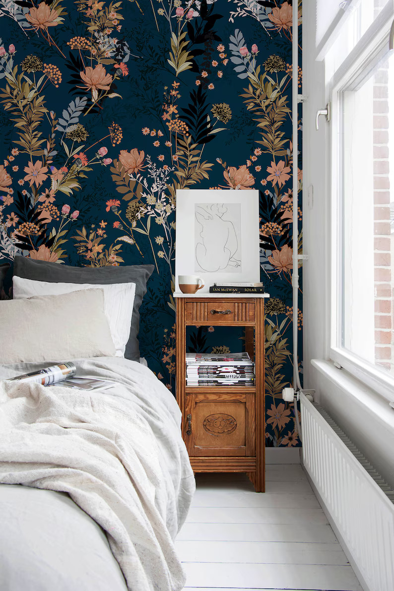 Removable Wallpaper Peel and Stick Wallpaper Wall Paper Wall Mural - Tropical Floral Wallpaper - ... | Etsy (US)