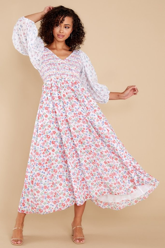 Analia Multi Cream Symphony Dress | Red Dress 