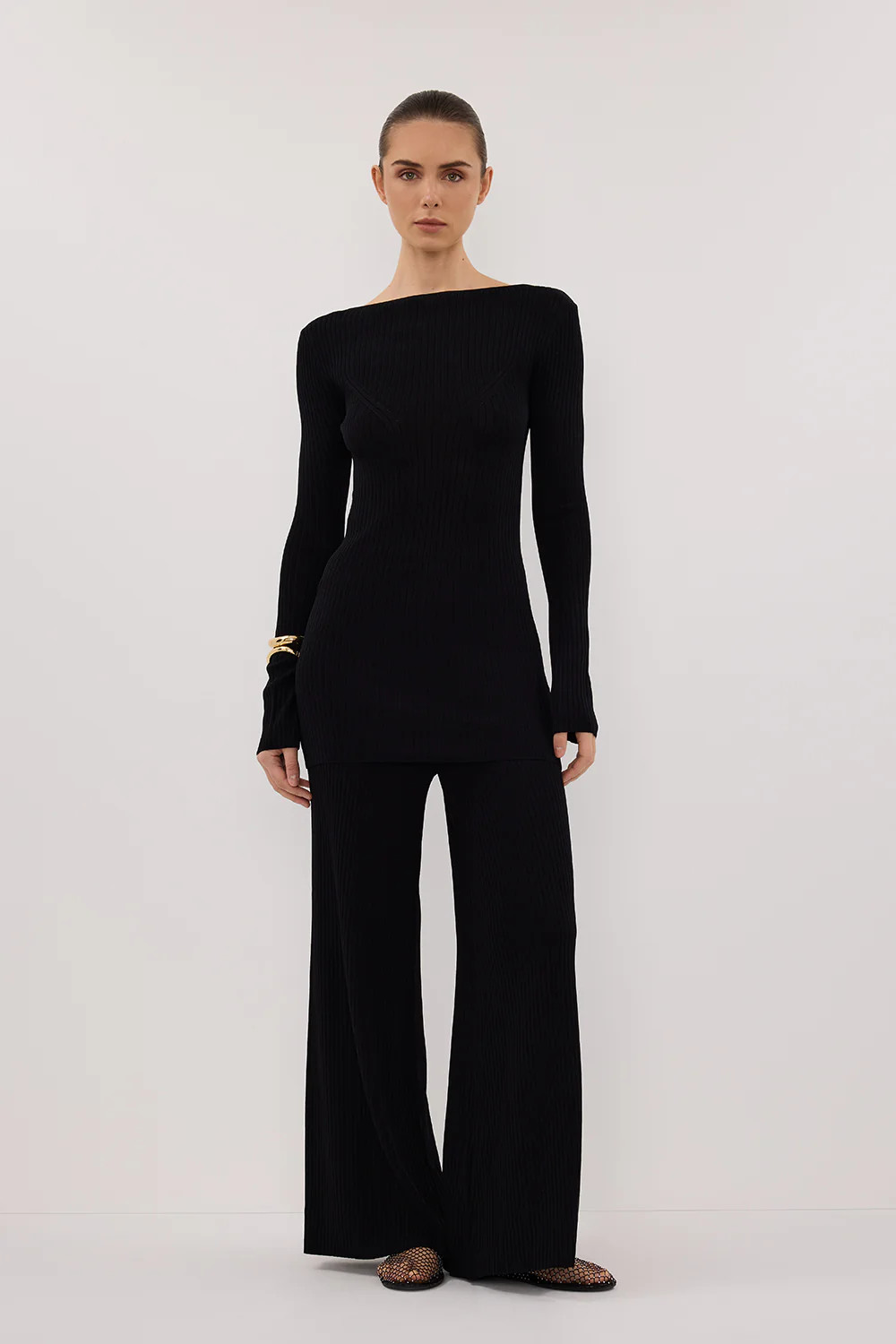JOY BLACK LONGLINE KNIT TOP | DISSH